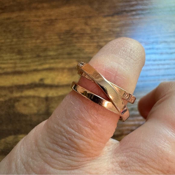 Pandora Crossover Pavé Triple Band Ring 14k Rose Gold Plating Size 4.5 - Picture 7 of 10